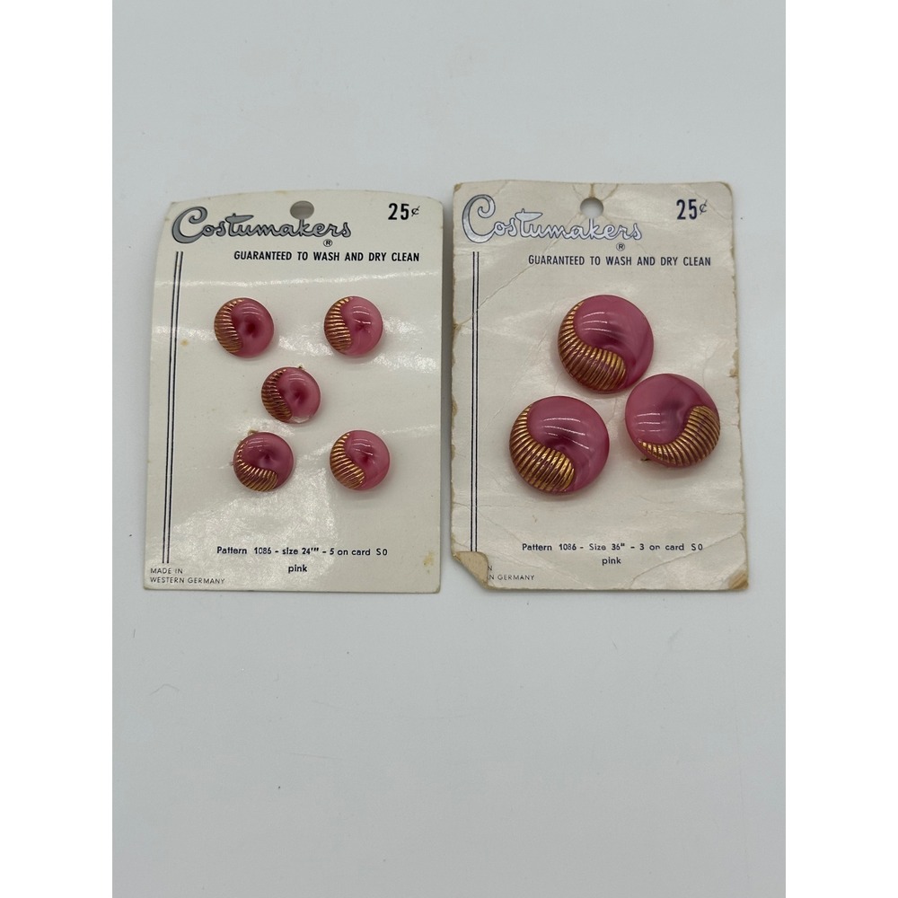 Costumakers Buttons Vintage West Germany Pink Gold Swirl Lot 8pc Mixed Sizes